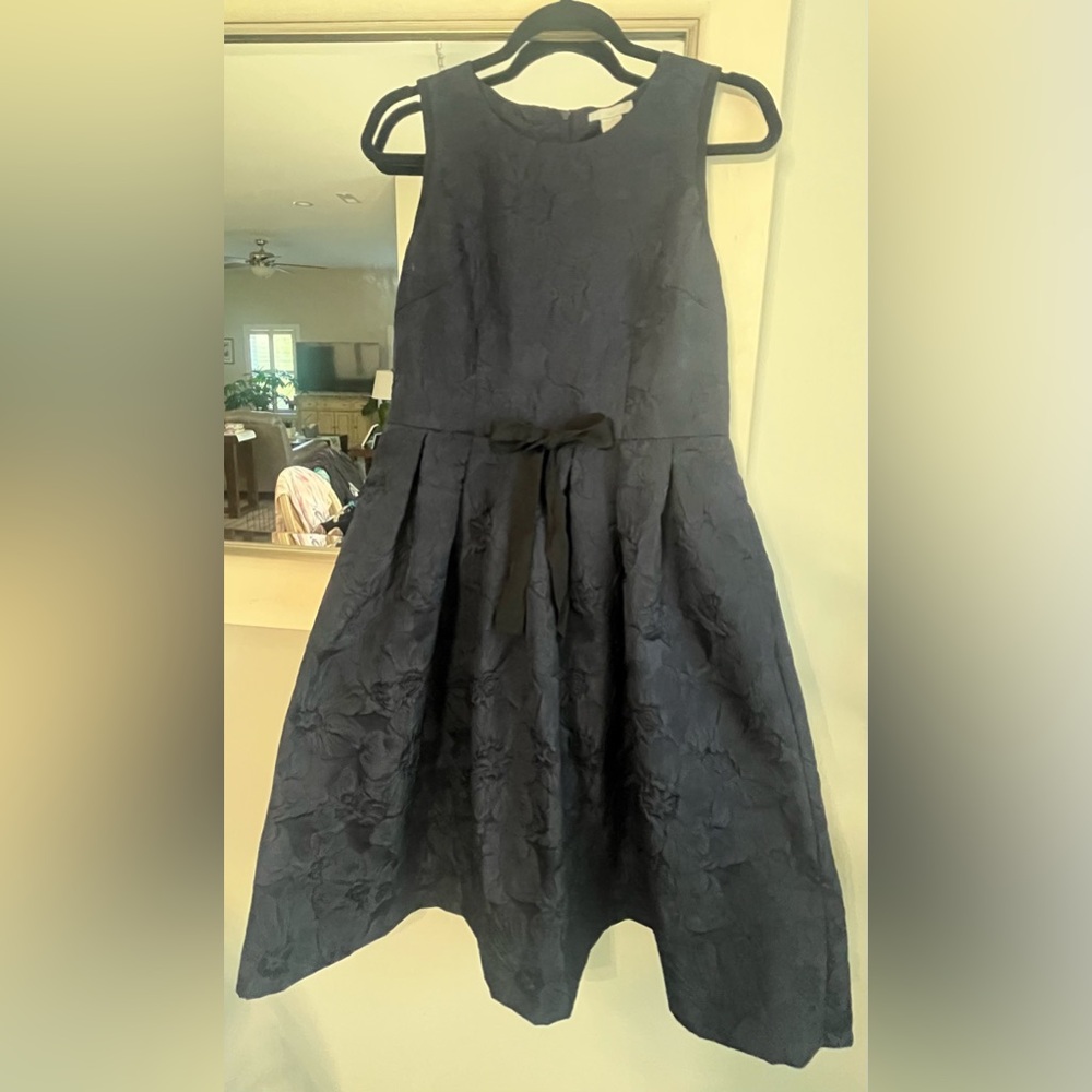 H&M Dark Blue Textured Floral Jacquard Dress